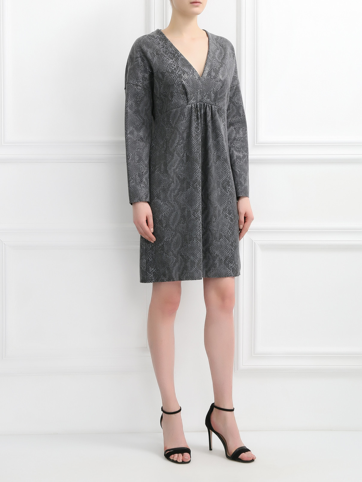Платье-мини из шерсти с V-образным вырезом Antonio Marras  –  Модель Общий вид  – Цвет:  Серый
