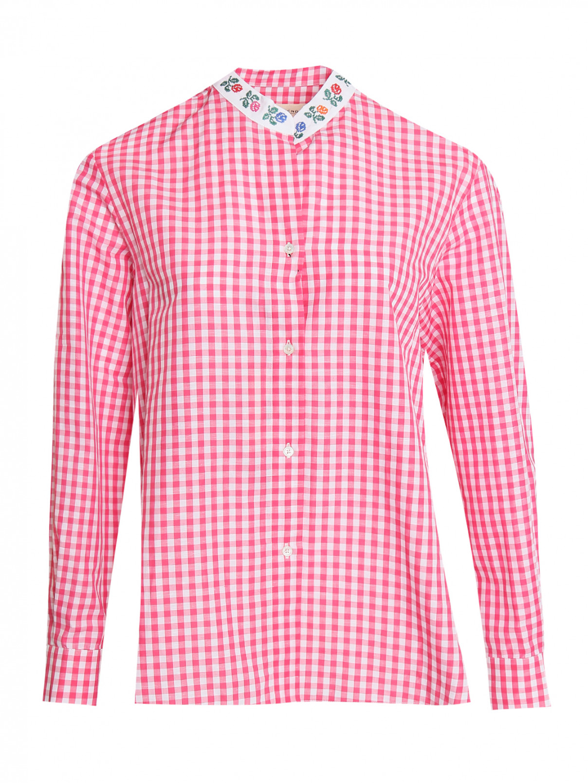 Рубашка в клетку из хлопка и льна Weekend Max Mara  –  Общий вид  – Цвет:  Розовый