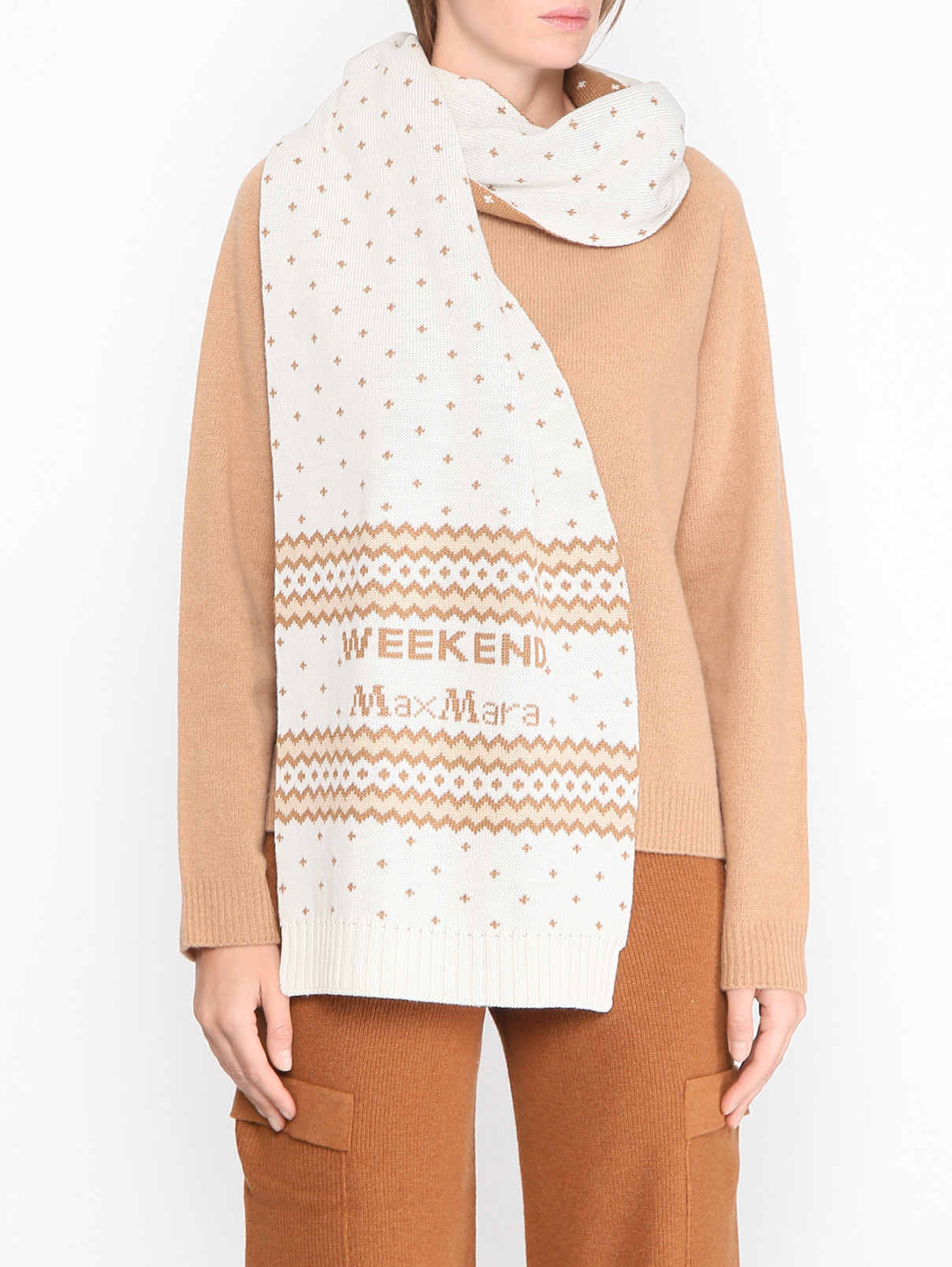 Трикотажный шарф из шерсти с узором Weekend Max Mara  –  МодельОбщийВид  – Цвет:  Узор