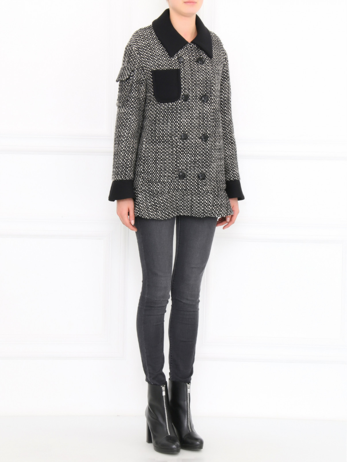 Пальто из шерсти с накладными карманами Moschino Cheap&Chic  –  Модель Общий вид  – Цвет:  Узор