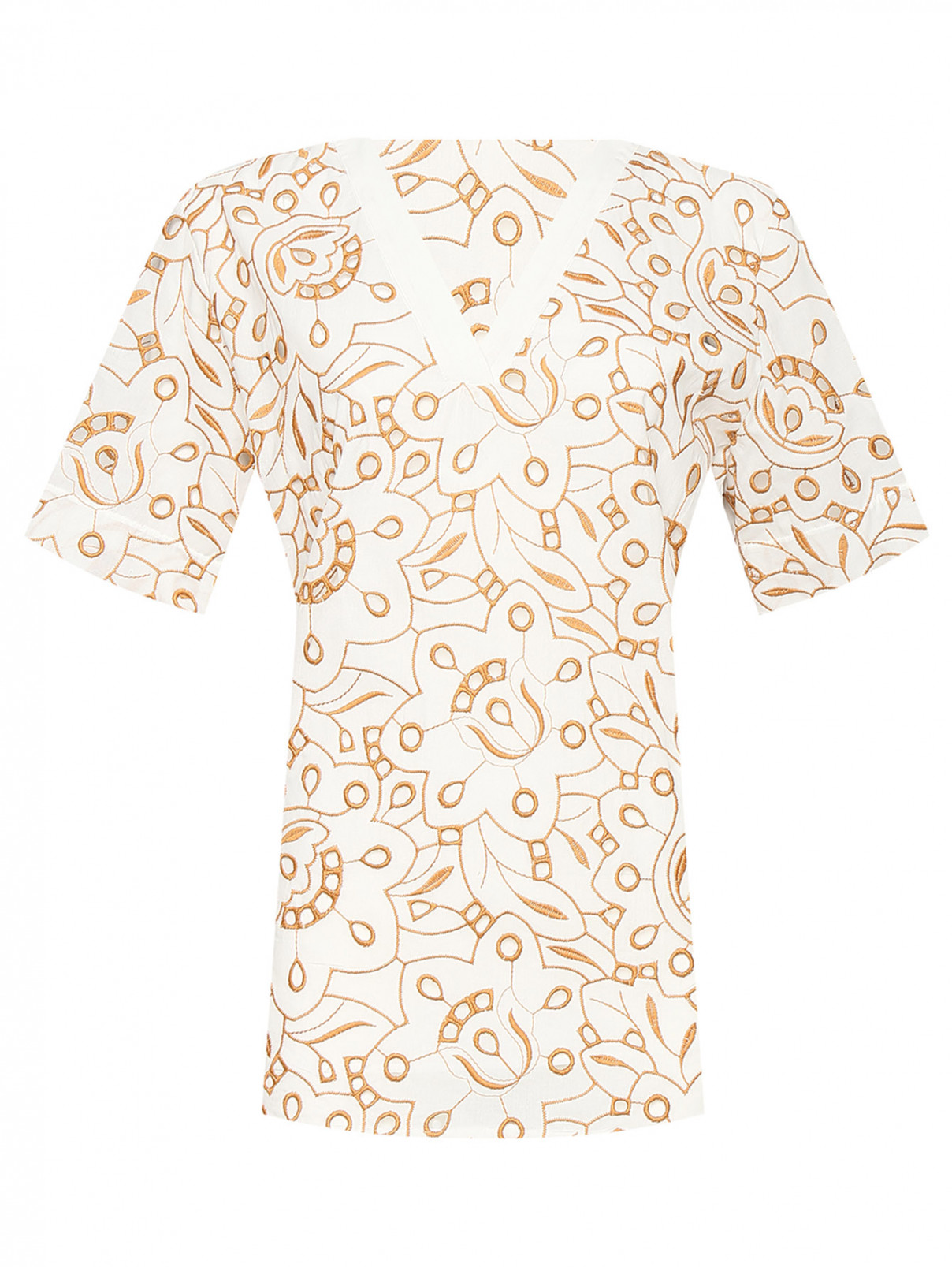 Блуза из хлопка с вышивкой Marina Rinaldi  –  Общий вид  – Цвет:  Белый