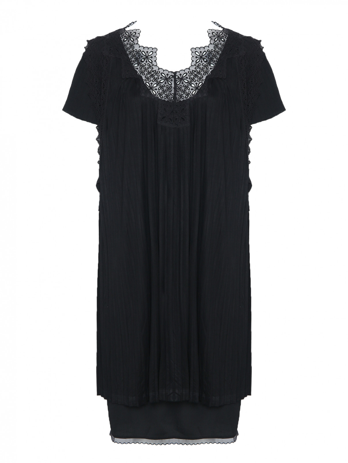 Платье свободного кроя с вышивкой TWINSET  –  Общий вид  – Цвет:  Черный