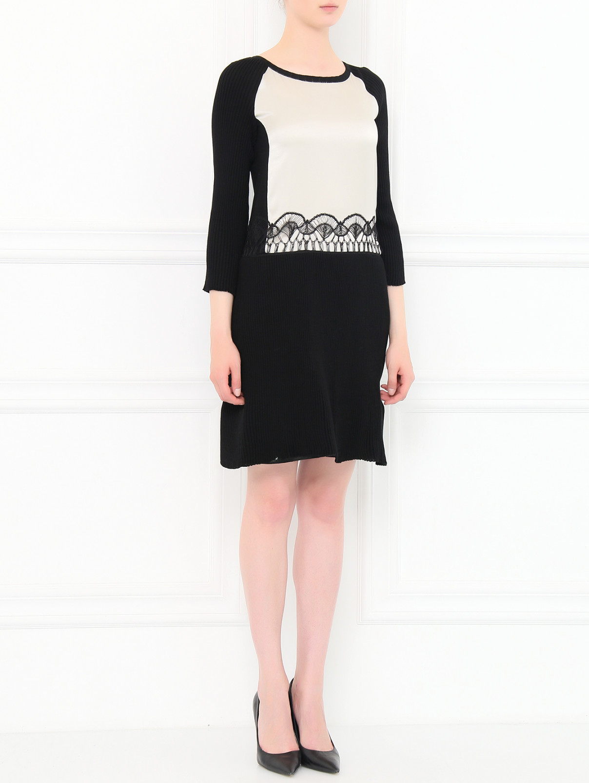 Платье-футляр из хлопка с контрастной вставкой Alberta Ferretti  –  Модель Общий вид  – Цвет:  Черный
