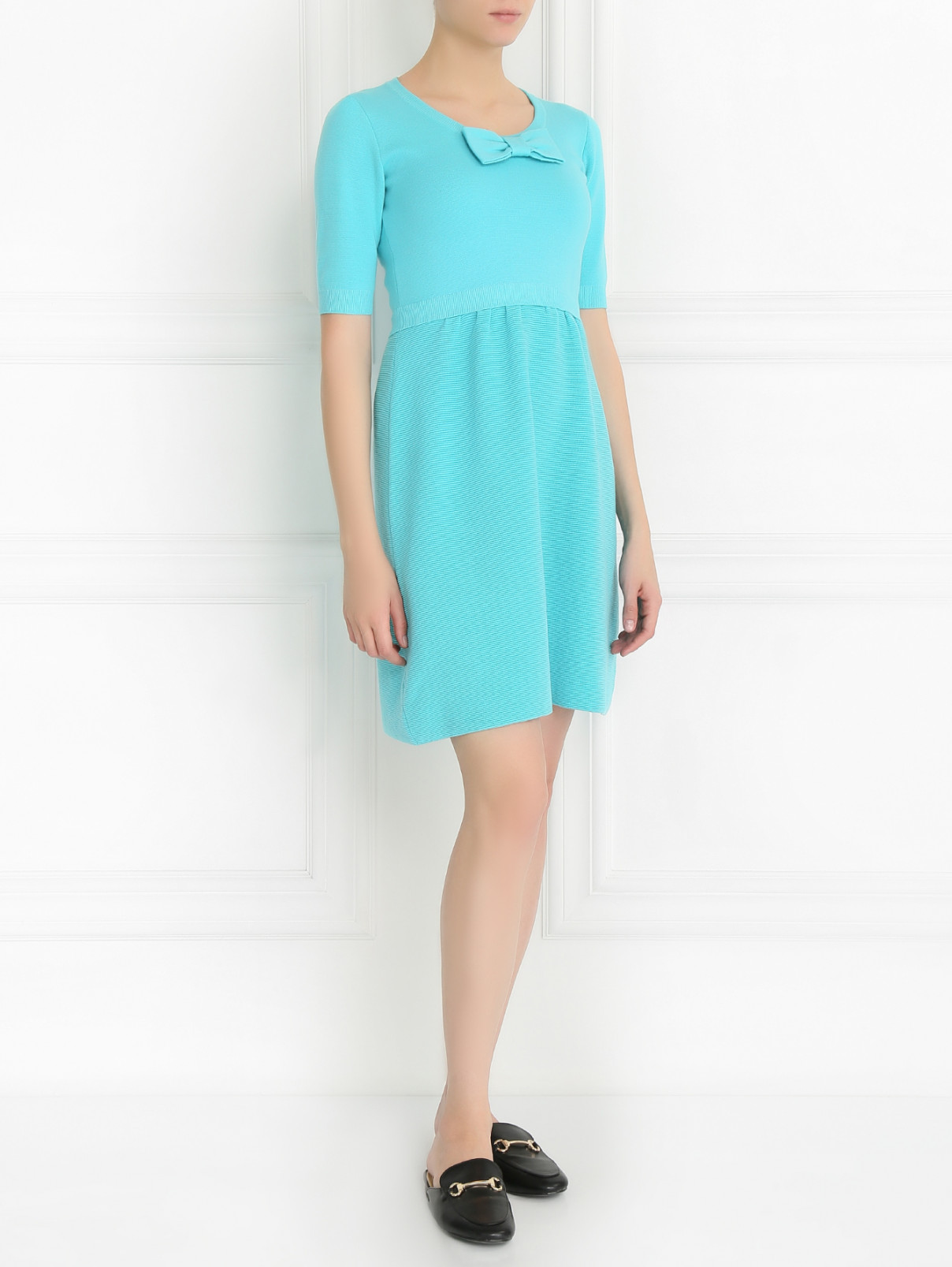 Платье из шерсти и хлопка Moschino Boutique  –  Модель Общий вид  – Цвет:  Синий