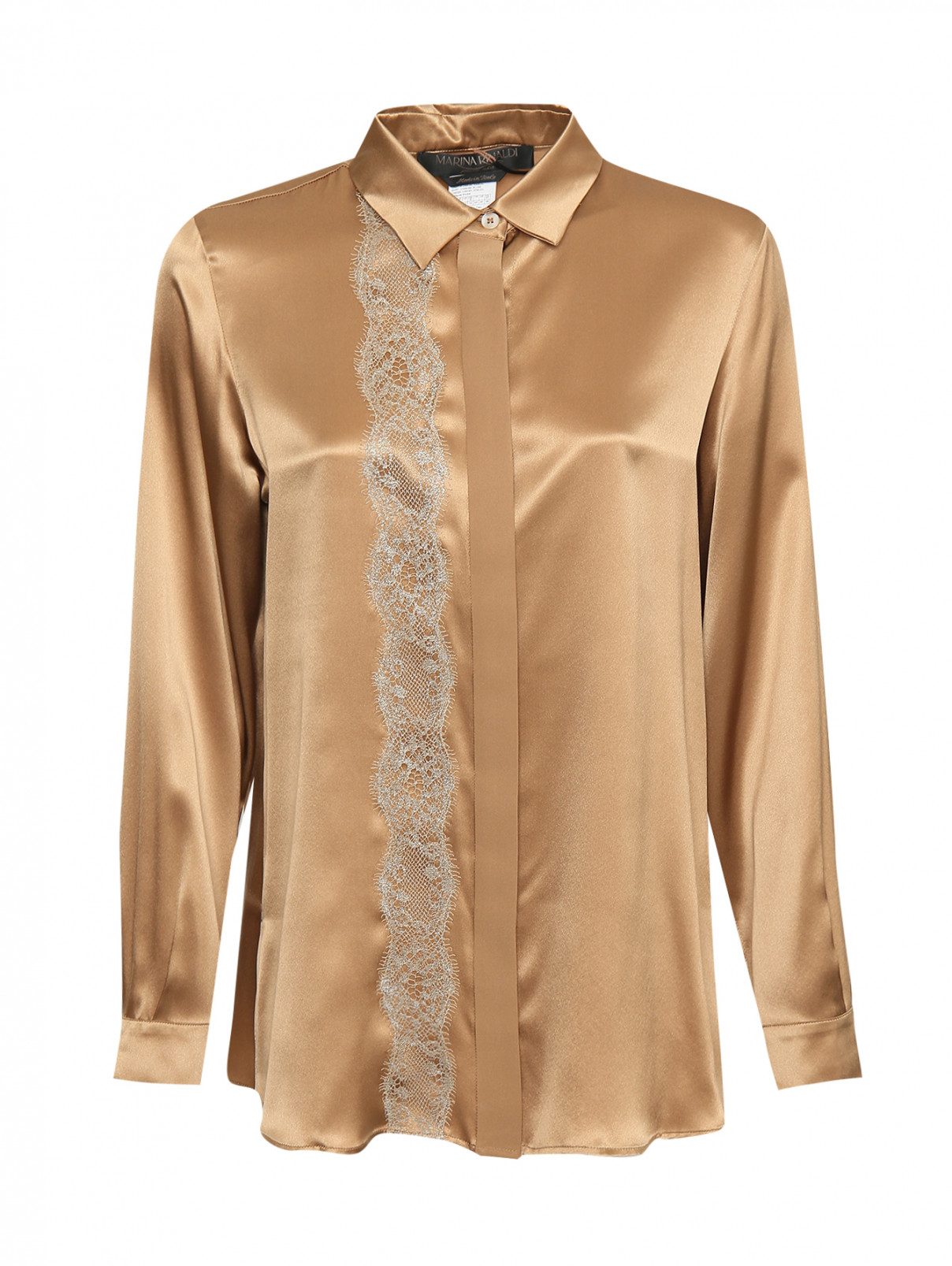 Блуза из шелка с кружевом Marina Rinaldi  –  Общий вид  – Цвет:  Бежевый