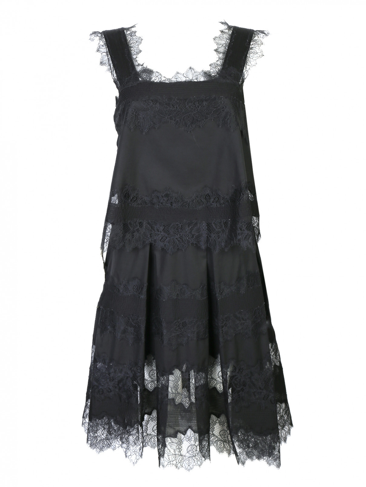 Платье-миди из хлопка с кружевной отделкой Ermanno Scervino  –  Общий вид  – Цвет:  Черный