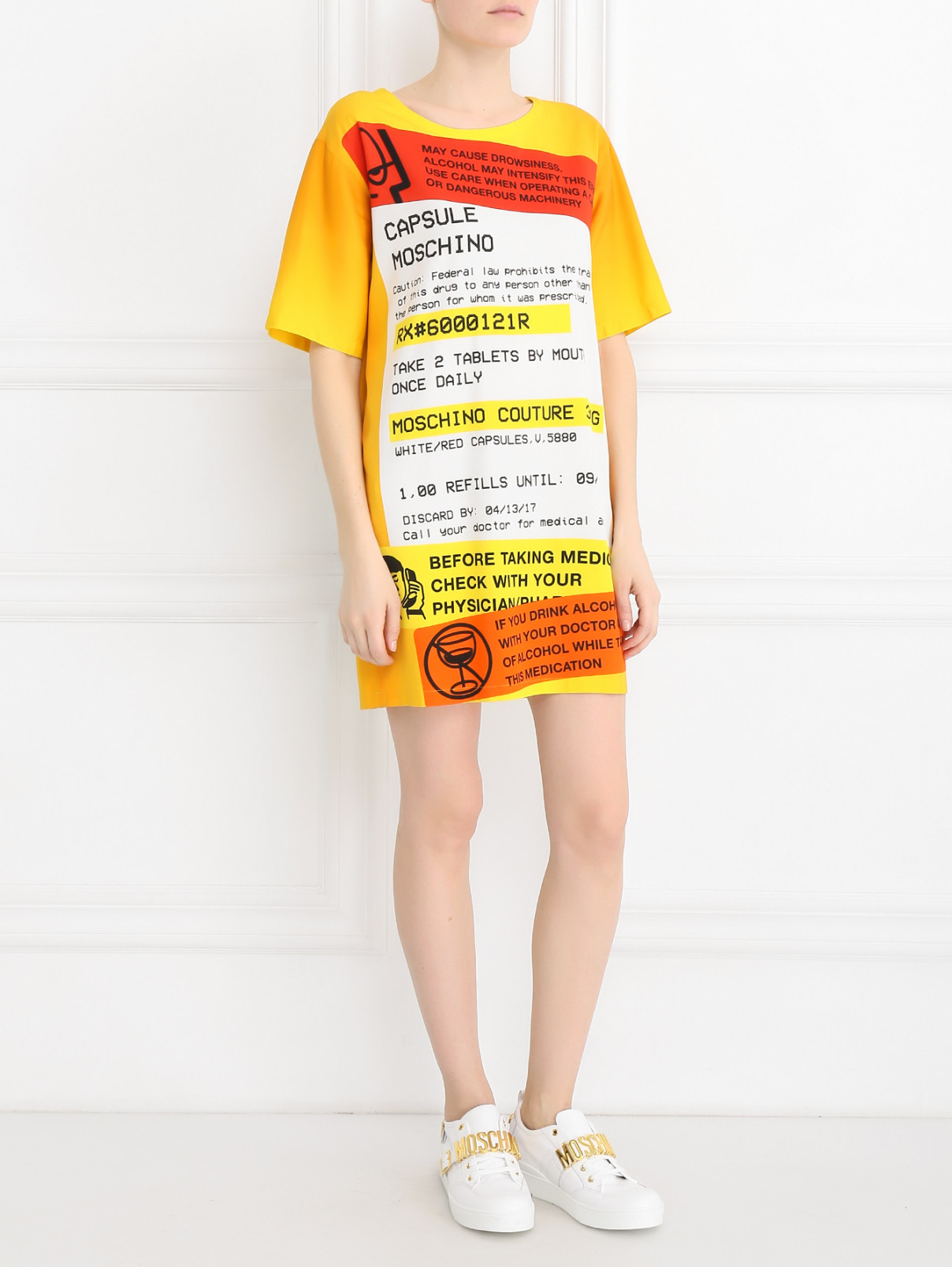 Платье свободного кроя с узором Moschino Couture  –  Модель Общий вид  – Цвет:  Желтый