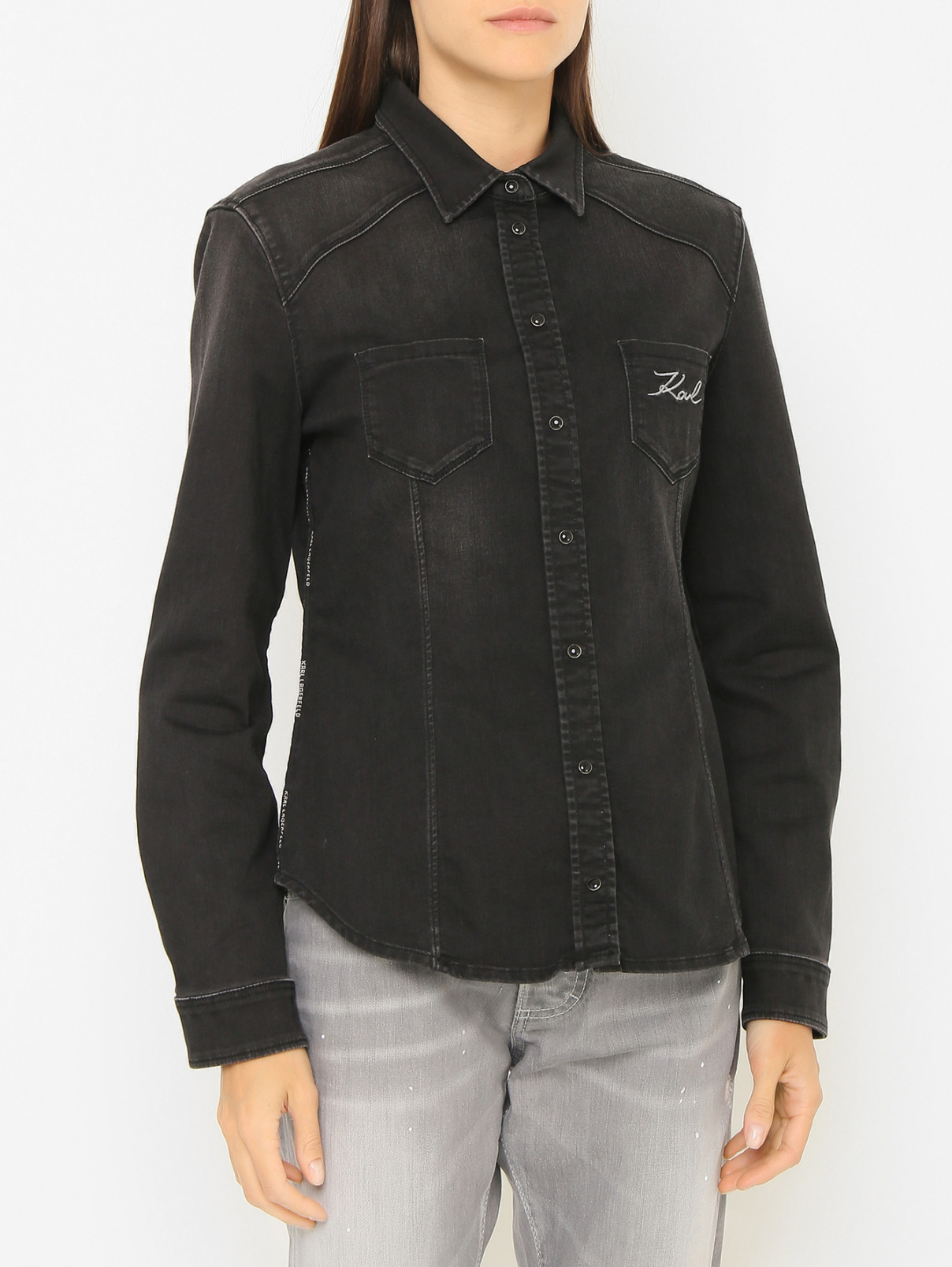 Рубашка из денима с карманом Karl Lagerfeld Denim  –  МодельВерхНиз  – Цвет:  Черный