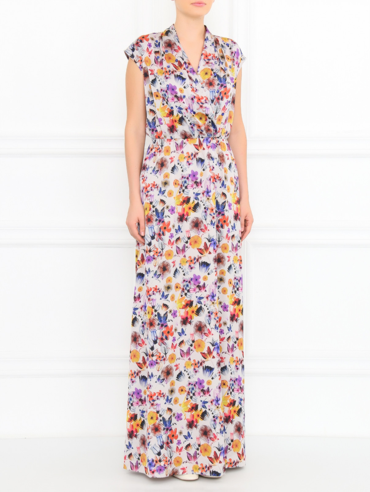 Платье-макси с цветочным узором декорированное кристаллами Kira Plastinina  –  Модель Общий вид  – Цвет:  Узор