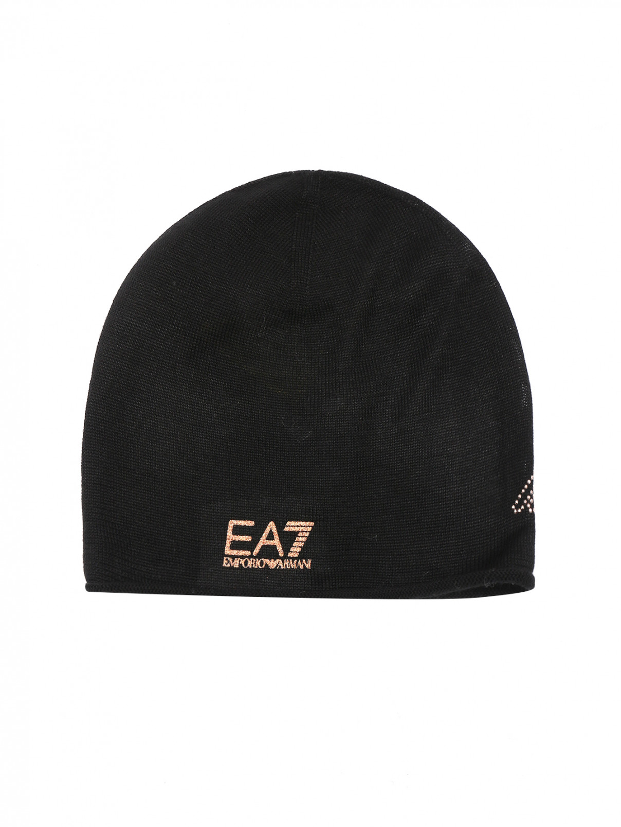 Шапка мелкой вязки с логотипом EA 7  –  Общий вид  – Цвет:  Черный