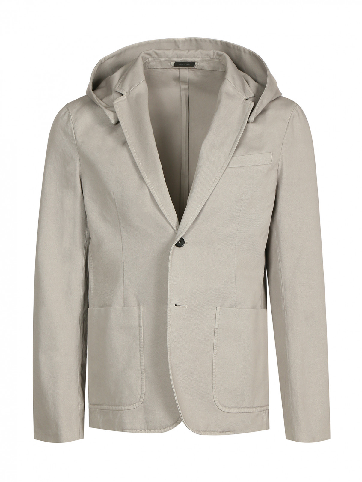 Пиджак однобортный из хлопка с капюшоном Jil Sander  –  Общий вид  – Цвет:  Серый