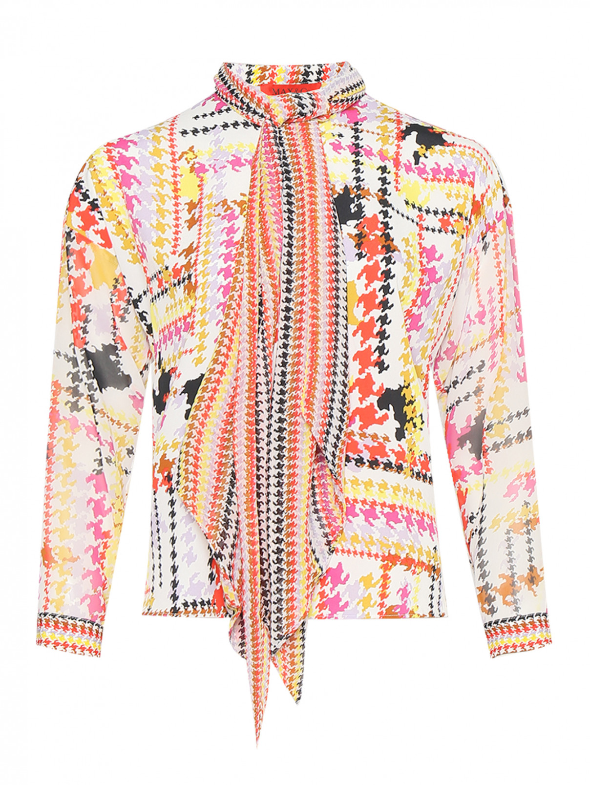 Блуза на пуговицах с шарфом в комплекте Max&Co  –  Общий вид  – Цвет:  Узор