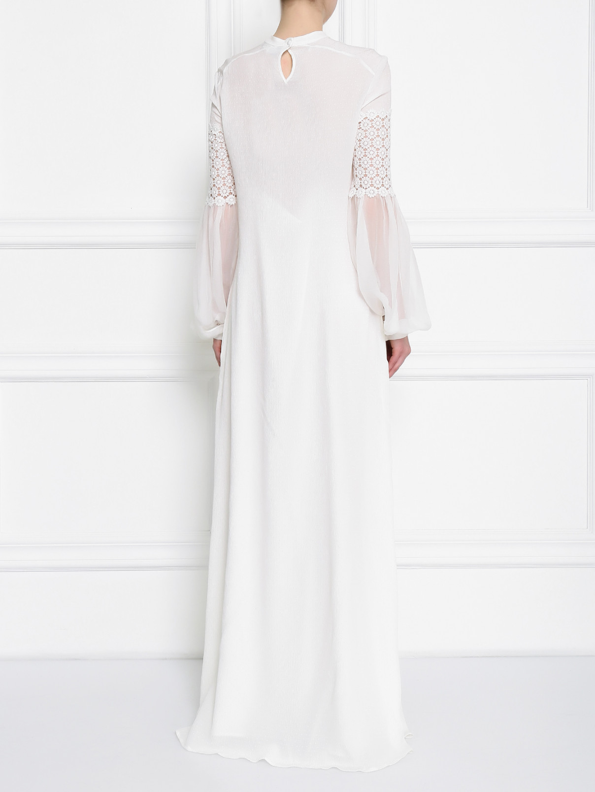 Платье-макси из шелка с вставкой из кружева Veronique Branquinho  –  Модель Верх-Низ1  – Цвет:  Белый
