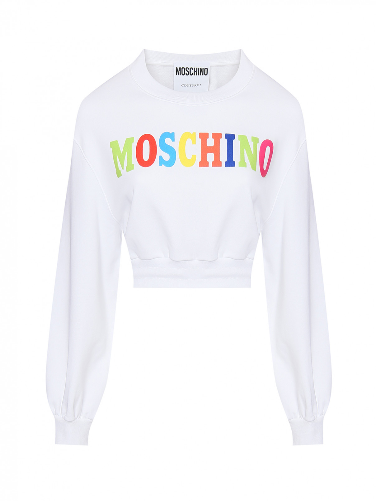 Укороченный свитшот из хлопка на резинке Moschino  –  Общий вид  – Цвет:  Белый