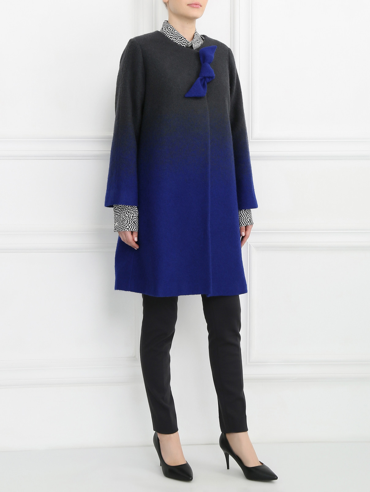 Пальто из шерсти с декором Armani Collezioni  –  Модель Общий вид  – Цвет:  Синий
