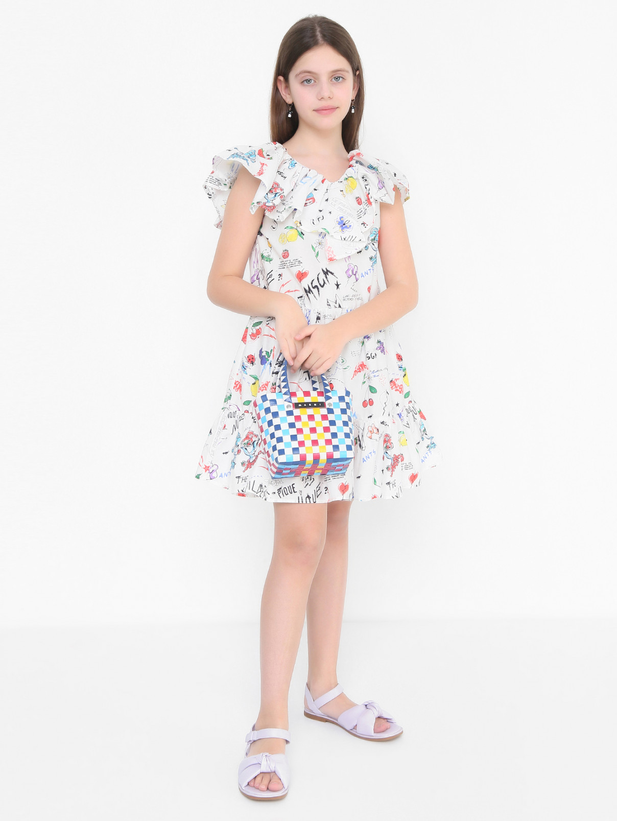 Платье из хлопка с узором MSGM  –  МодельОбщийВид  – Цвет:  Узор