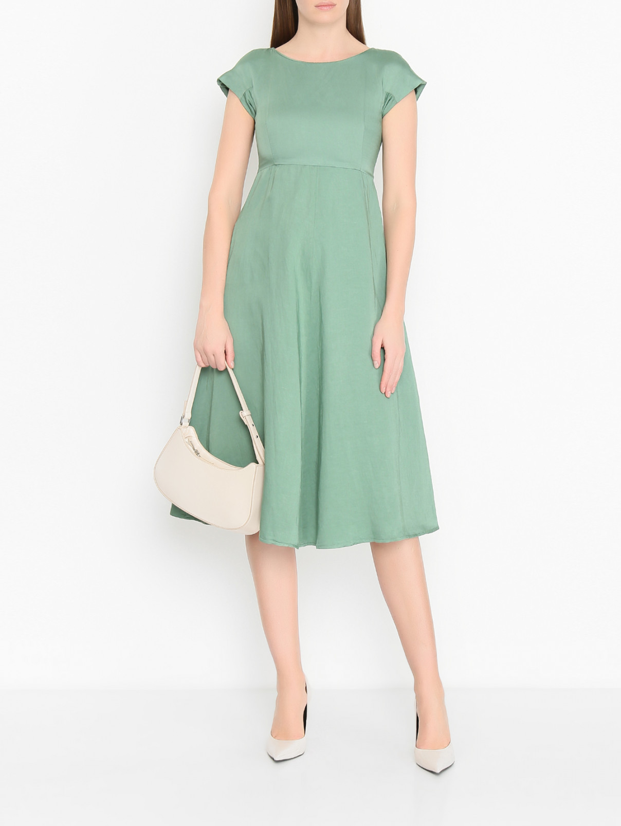 Однотонное платье из вискозы с круглым вырезом Weekend Max Mara  –  МодельОбщийВид  – Цвет:  Зеленый