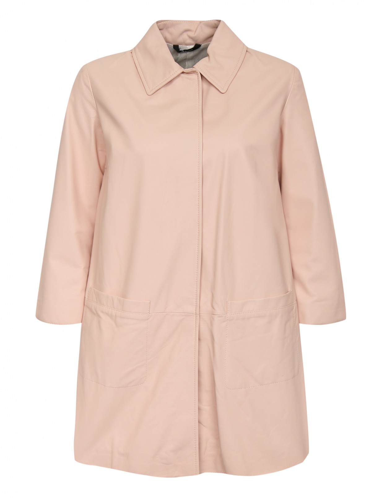Укороченное однобортное пальто из кожи Fontanelli  –  Общий вид  – Цвет:  Розовый