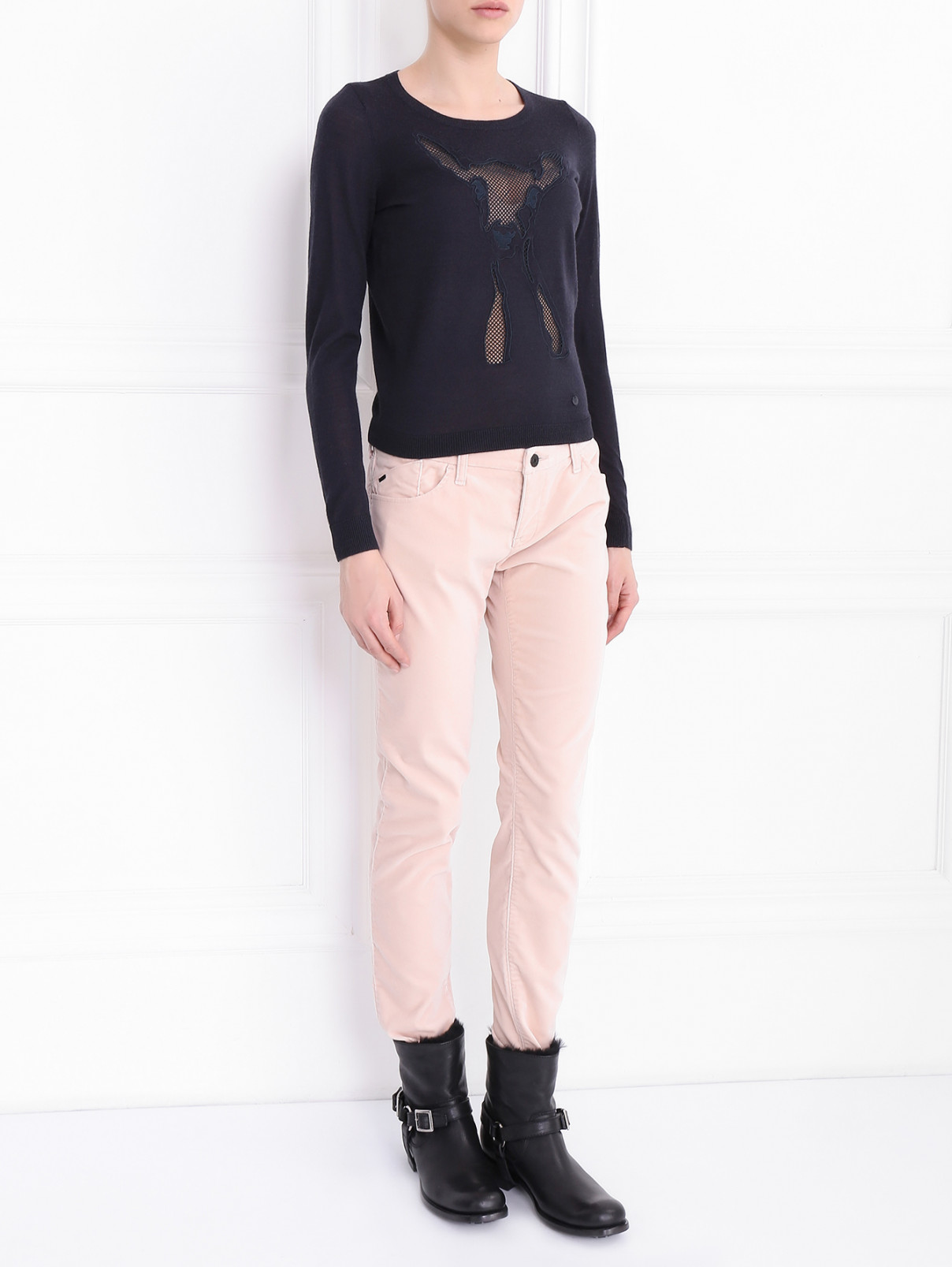 Джемпер из шерсти с аппликацией Armani Jeans  –  Модель Общий вид  – Цвет:  Черный