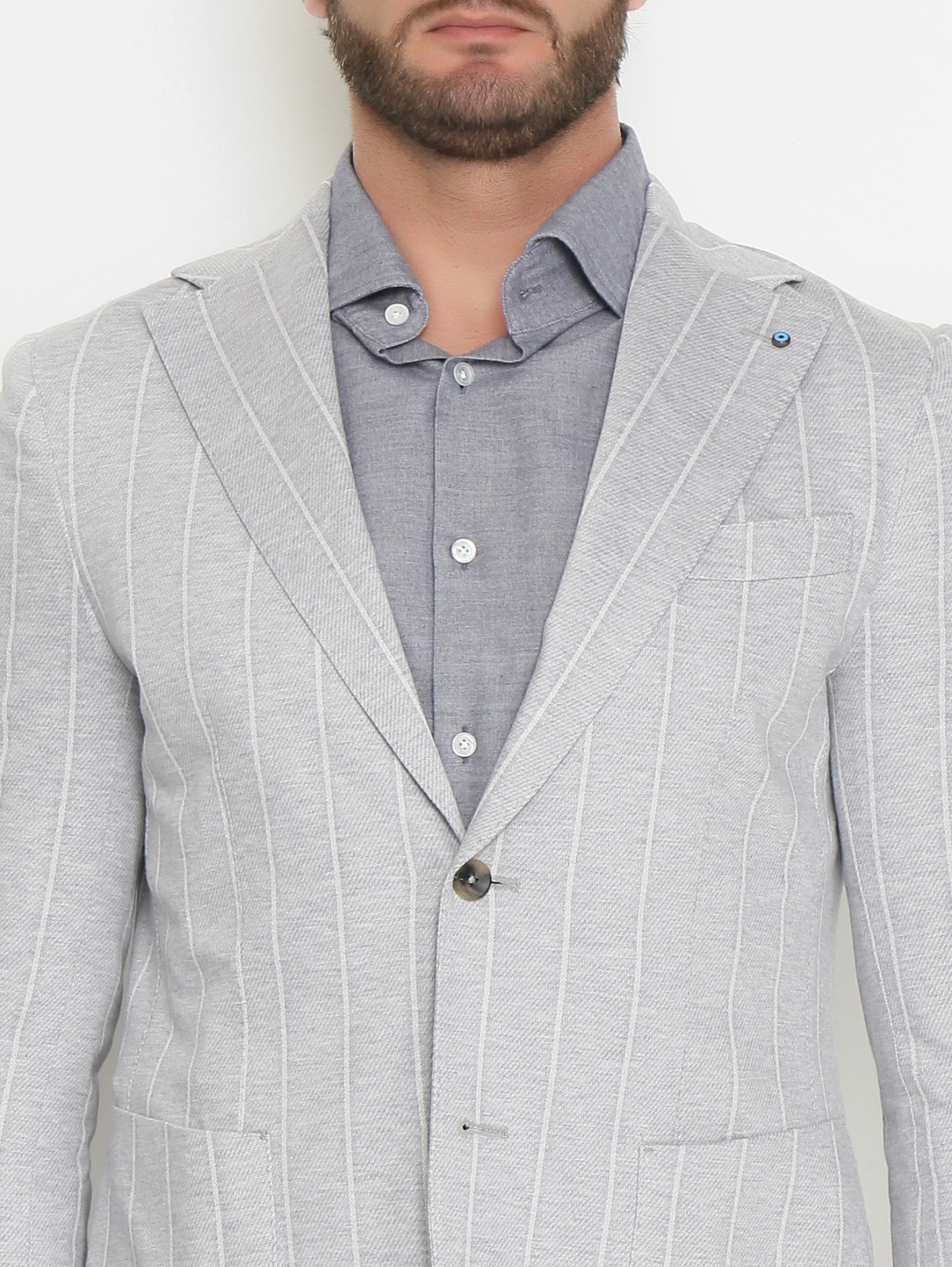 Пиджак из хлопка в полоску Giampaolo  –  МодельОбщийВид1  – Цвет:  Серый