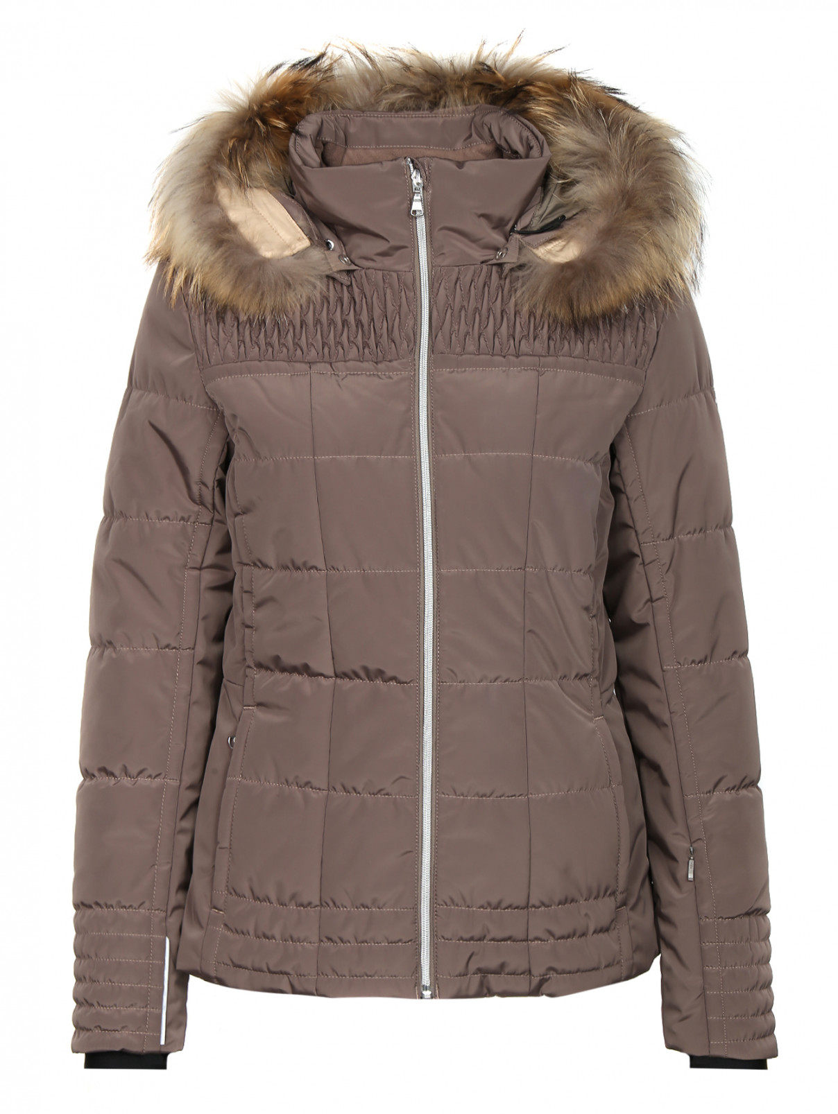 Утепленная куртка с меховым капюшоном Poivre Blanc  –  Общий вид  – Цвет:  Коричневый