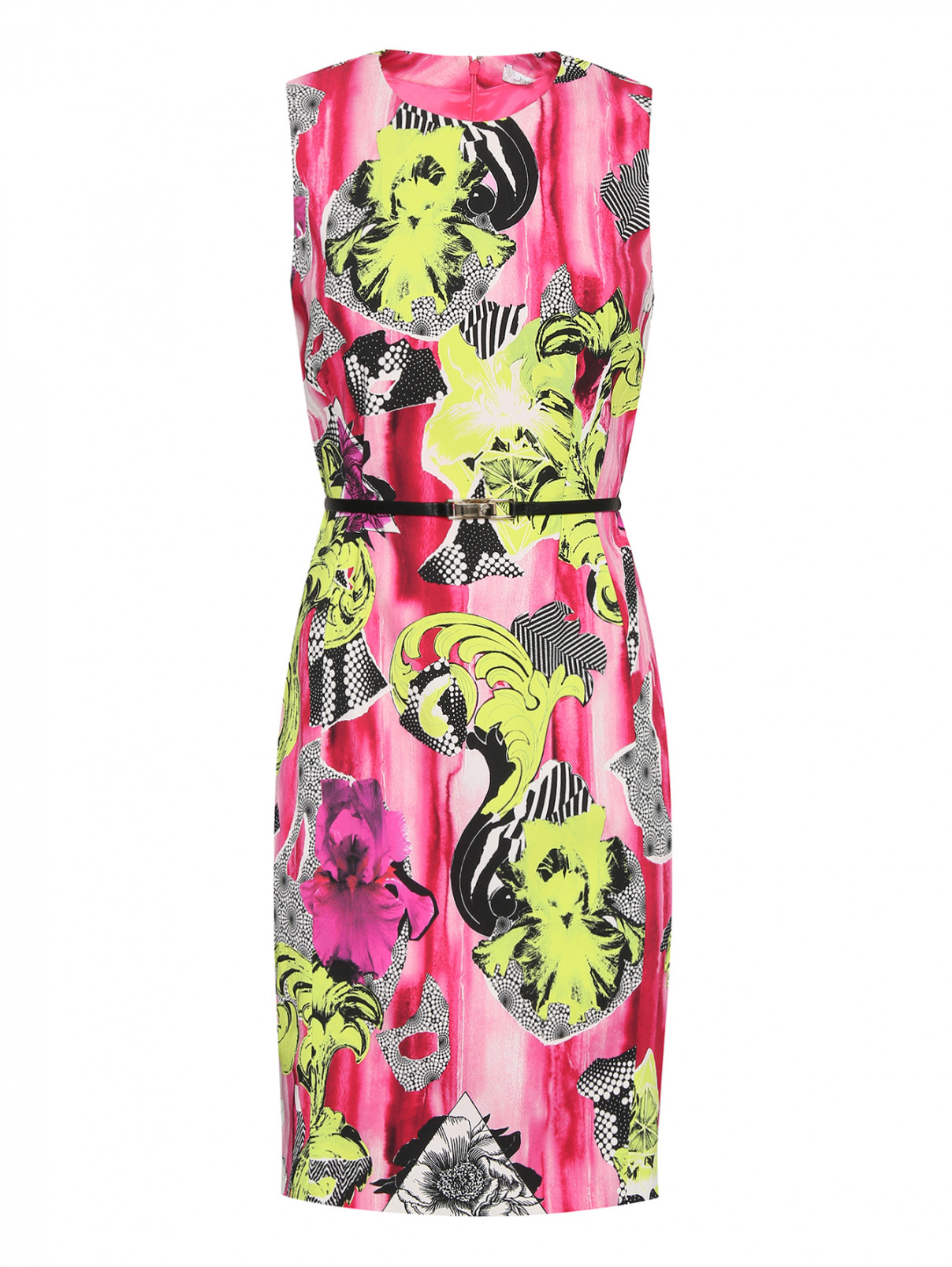 Платье с узором и поясом Versace Collection  –  Общий вид  – Цвет:  Мультиколор