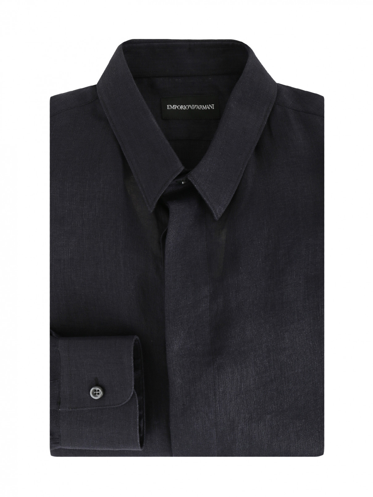Рубашка из льна свободного кроя Emporio Armani  –  Общий вид  – Цвет:  Черный