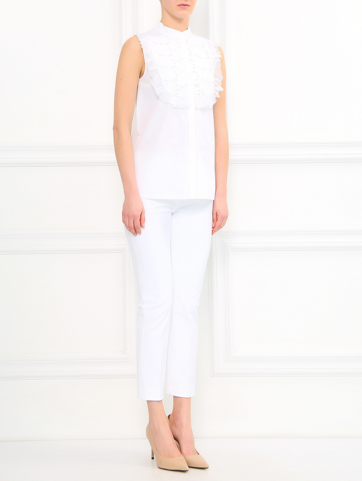 Блуза из хлопка с кружевной вставкой Pianoforte  –  Модель Общий вид  – Цвет:  Белый