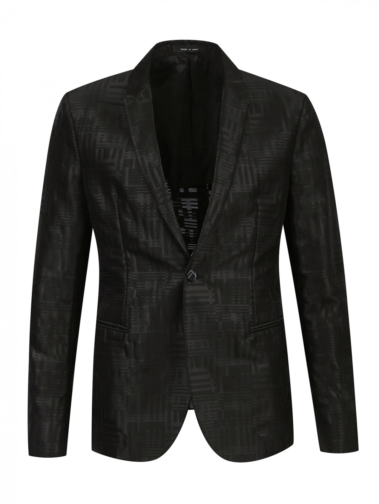 Легкий пиджак из шерсти с узором Emporio Armani  –  Общий вид  – Цвет:  Черный