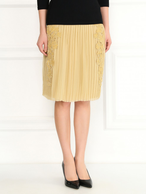 Шелковая юбка-мини с кружевной аппликацией Alberta Ferretti - Модель Верх-Низ