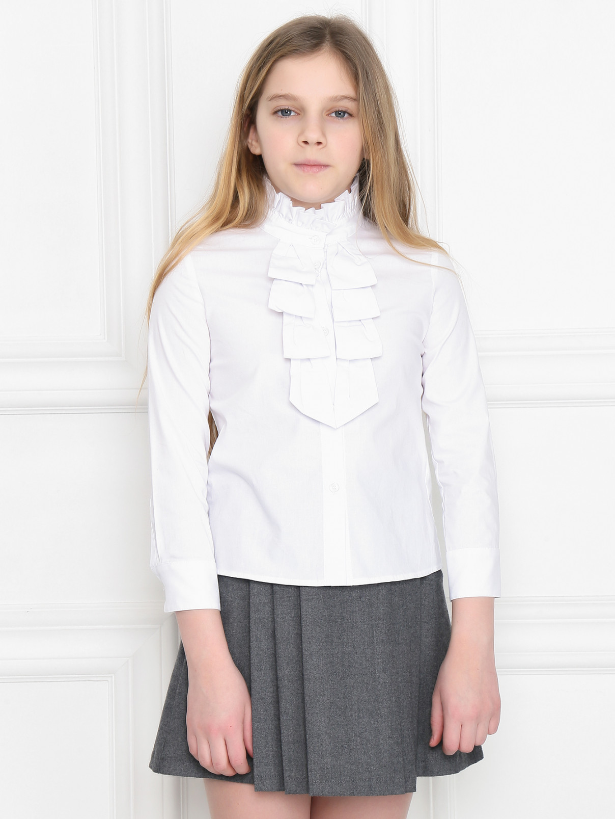 Блуза из хлопка с жабо Val Max  –  МодельВерхНиз  – Цвет:  Белый