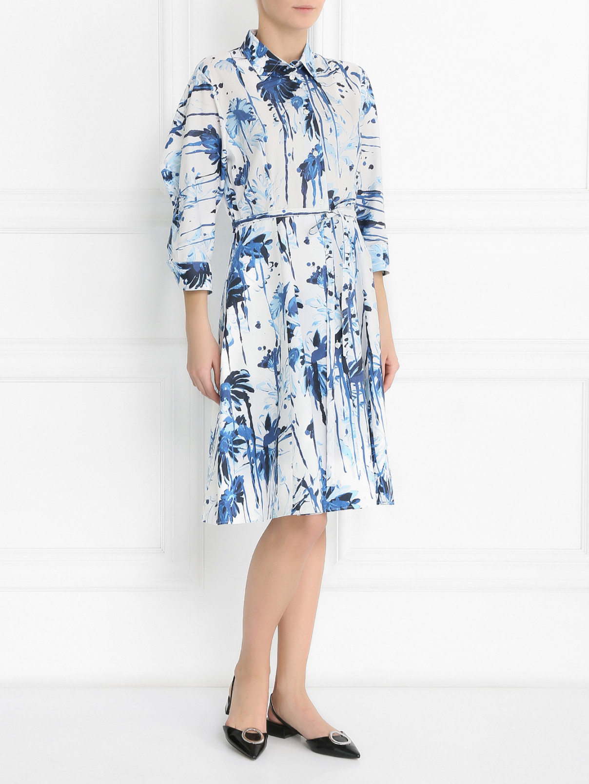 Платье из хлопка на пуговицах с цветочным узором Jean Paul Gaultier  –  Модель Общий вид  – Цвет:  Белый