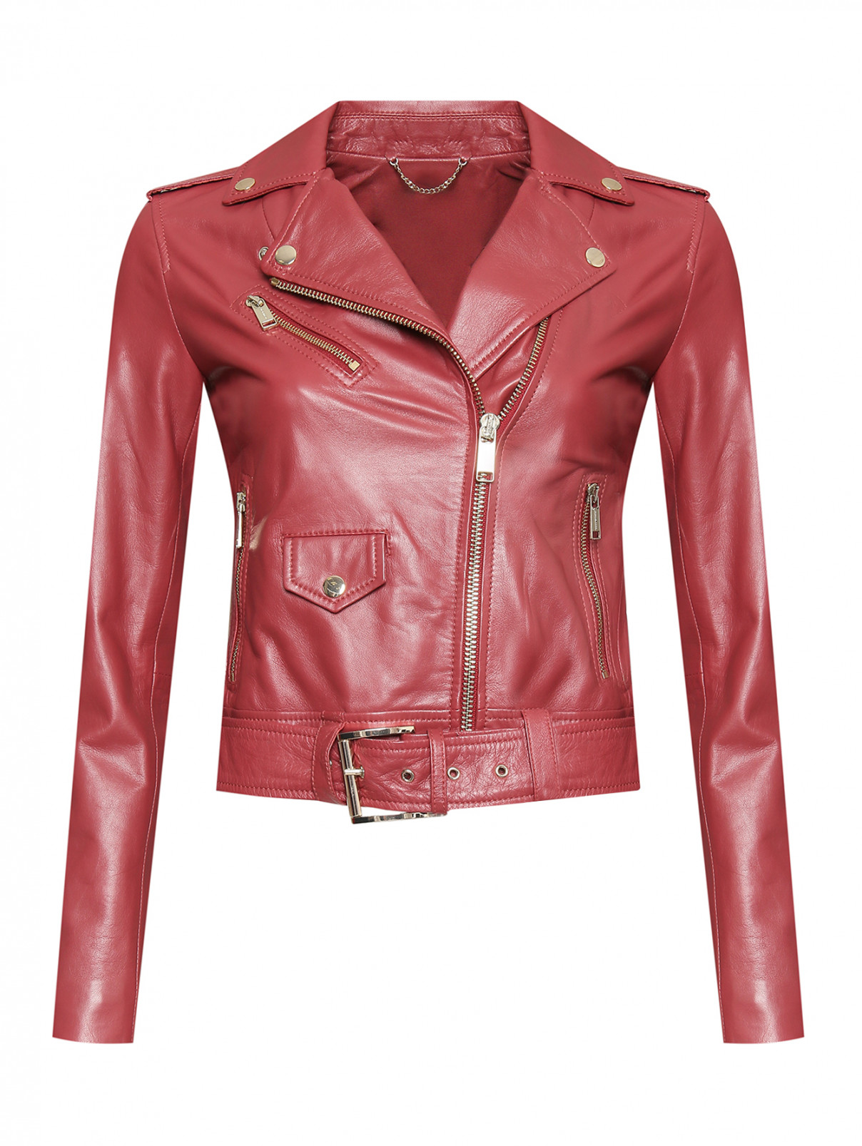 Куртка из кожи с золотой фурнитурой Michael by MK  –  Общий вид  – Цвет:  Красный