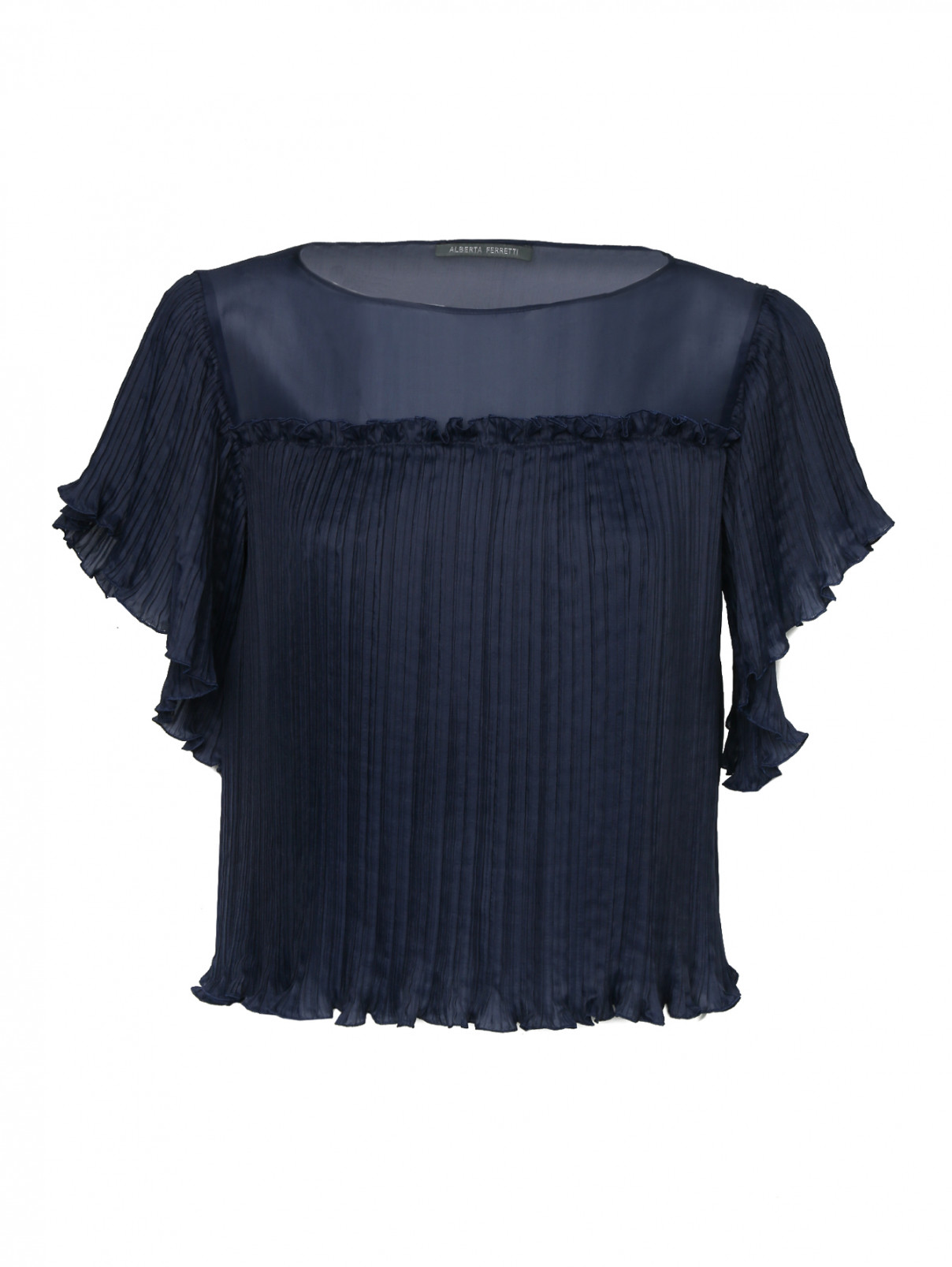 Блуза плиссе из шелка Alberta Ferretti  –  Общий вид  – Цвет:  Синий