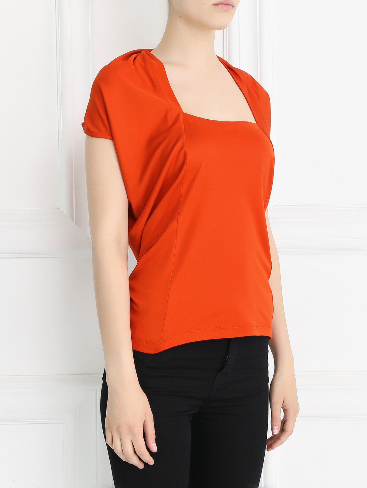 Топ с короткими рукавами и драпировкой Jean Paul Gaultier  –  Модель Верх-Низ  – Цвет:  Оранжевый