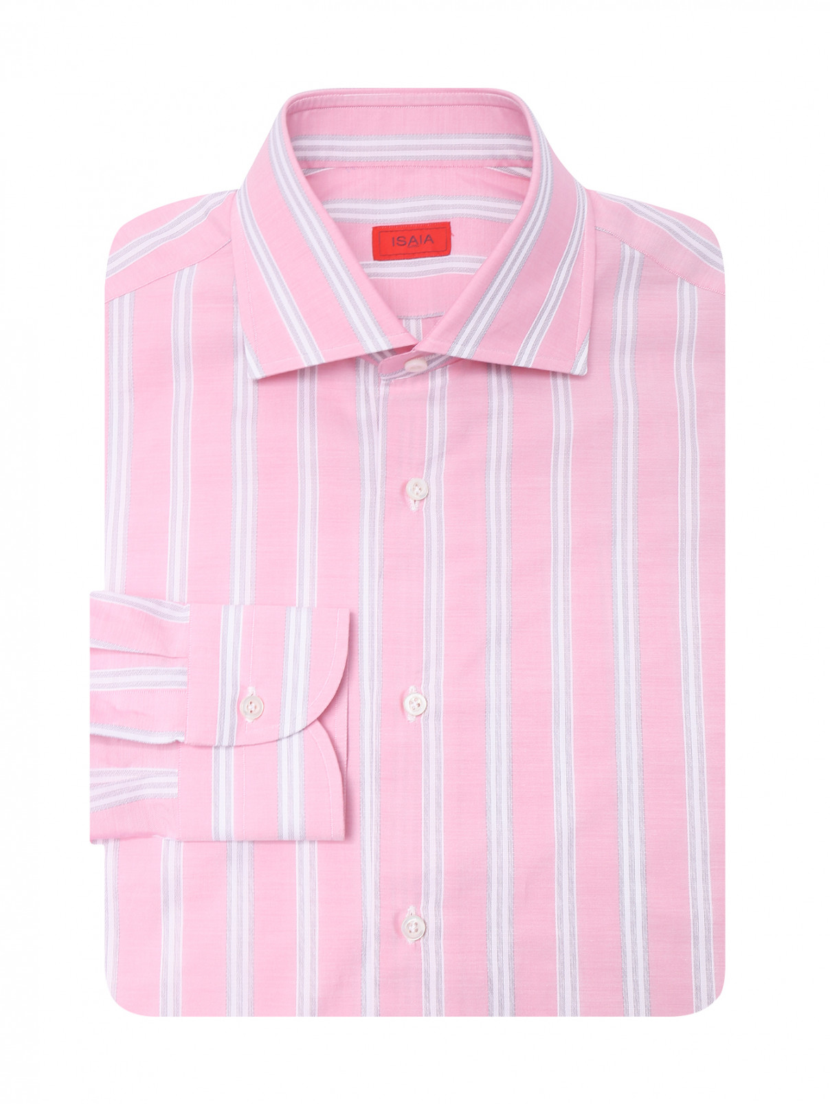 Рубашка из хлопка с узором полоска Isaia  –  Общий вид  – Цвет:  Розовый