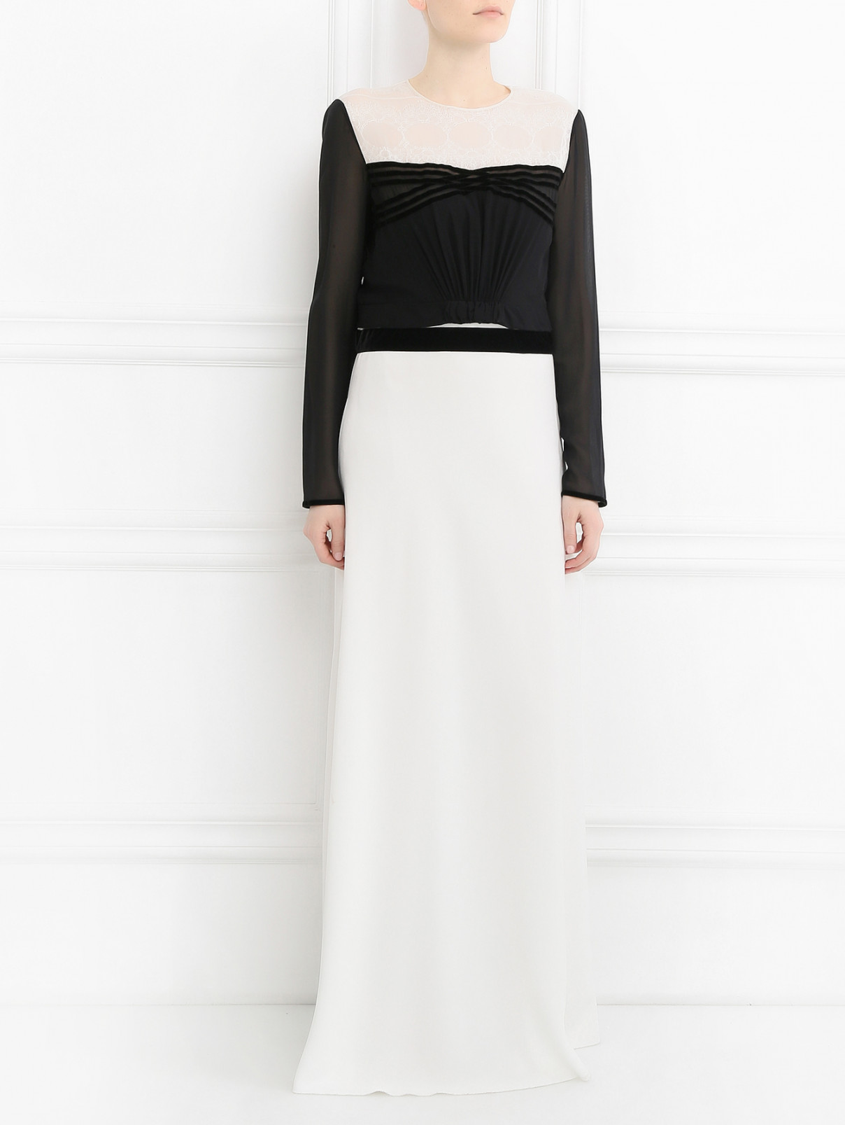 Платье-макси с отделкой и кружевной вставкой Alberta Ferretti  –  Модель Общий вид  – Цвет:  Черный