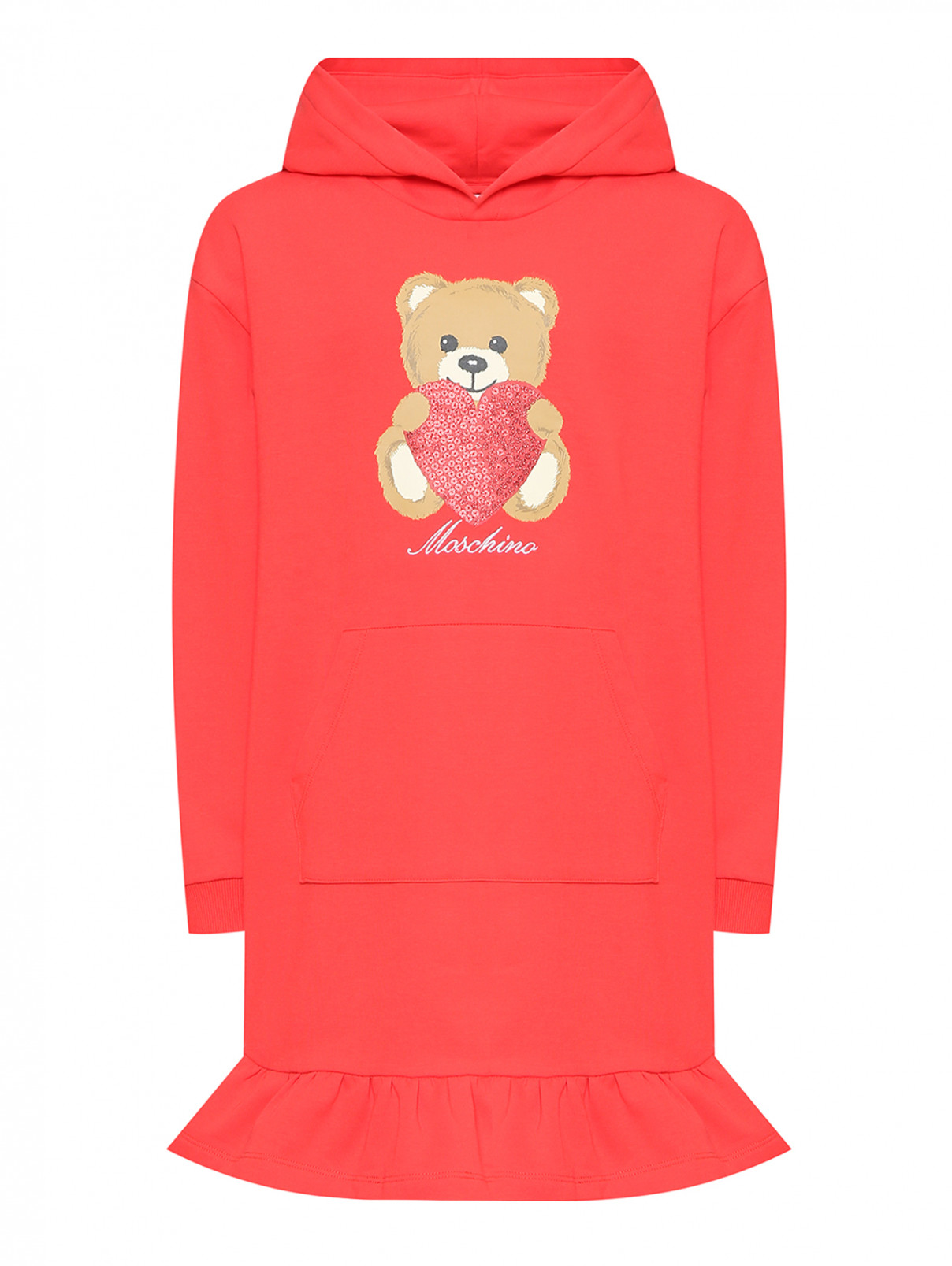Платье из хлопка декорированное принтом с пайетками Moschino  –  Общий вид  – Цвет:  Красный