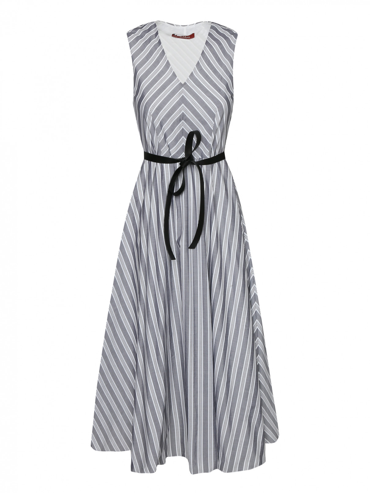 Платье из хлопка в полоску Max Mara  –  Общий вид  – Цвет:  Серый