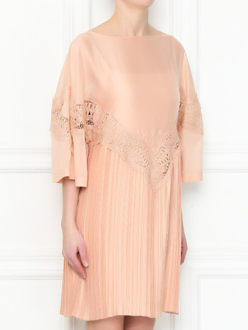 Платье-мини свободного кроя с кружевной отделкой Alberta Ferretti - МодельВерхНиз