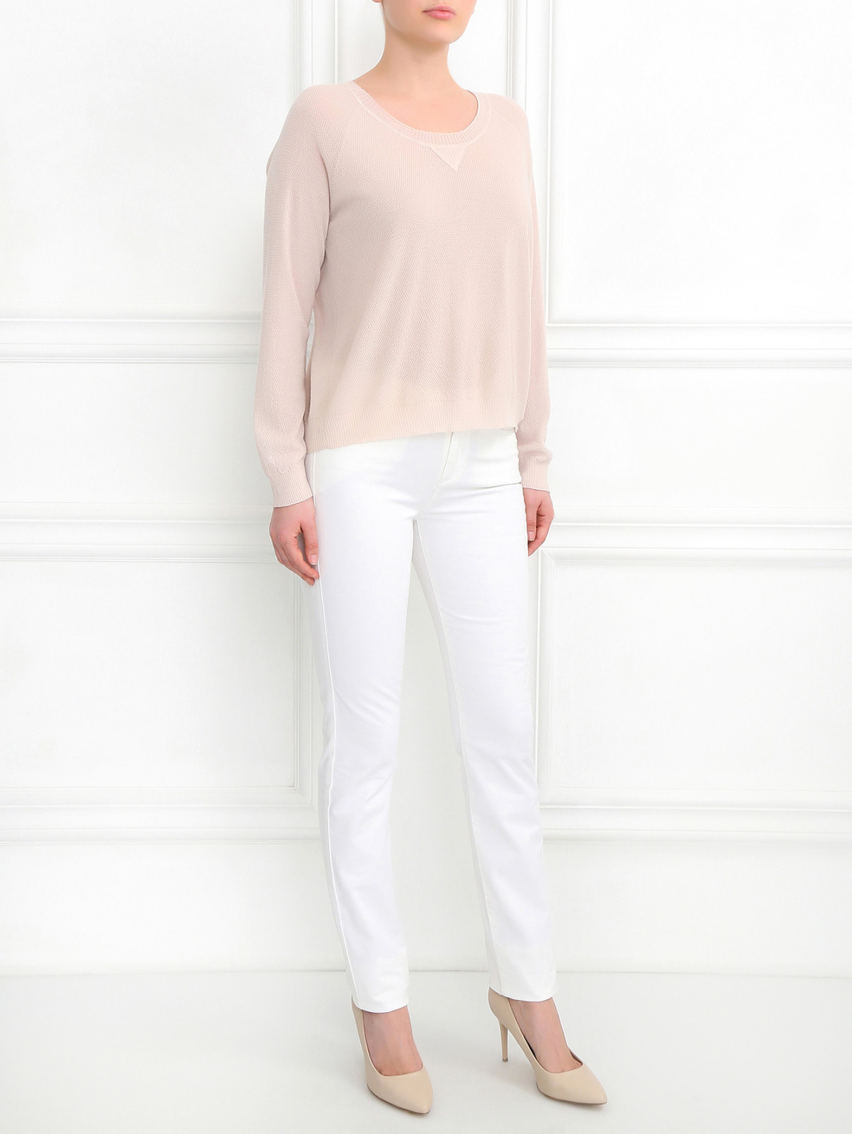 Зауженные брюки из хлопка с боковыми карманами Barbara Bui  –  Модель Общий вид  – Цвет:  Белый