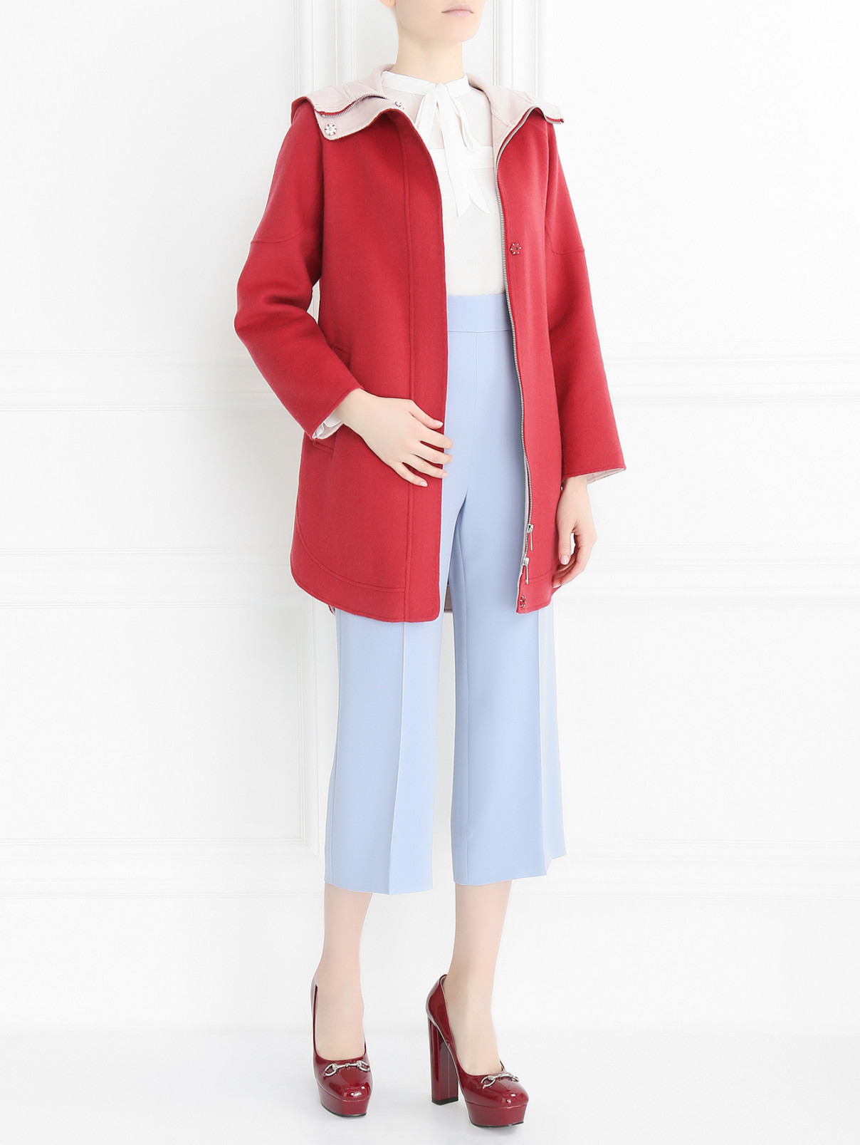 Пальто из смесовой шерсти с капюшоном Max&Co  –  Модель Общий вид  – Цвет:  Красный