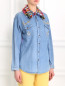 Блуза из денима и шелка с аппликацией Forte Dei Marmi Couture  –  Модель Верх-Низ