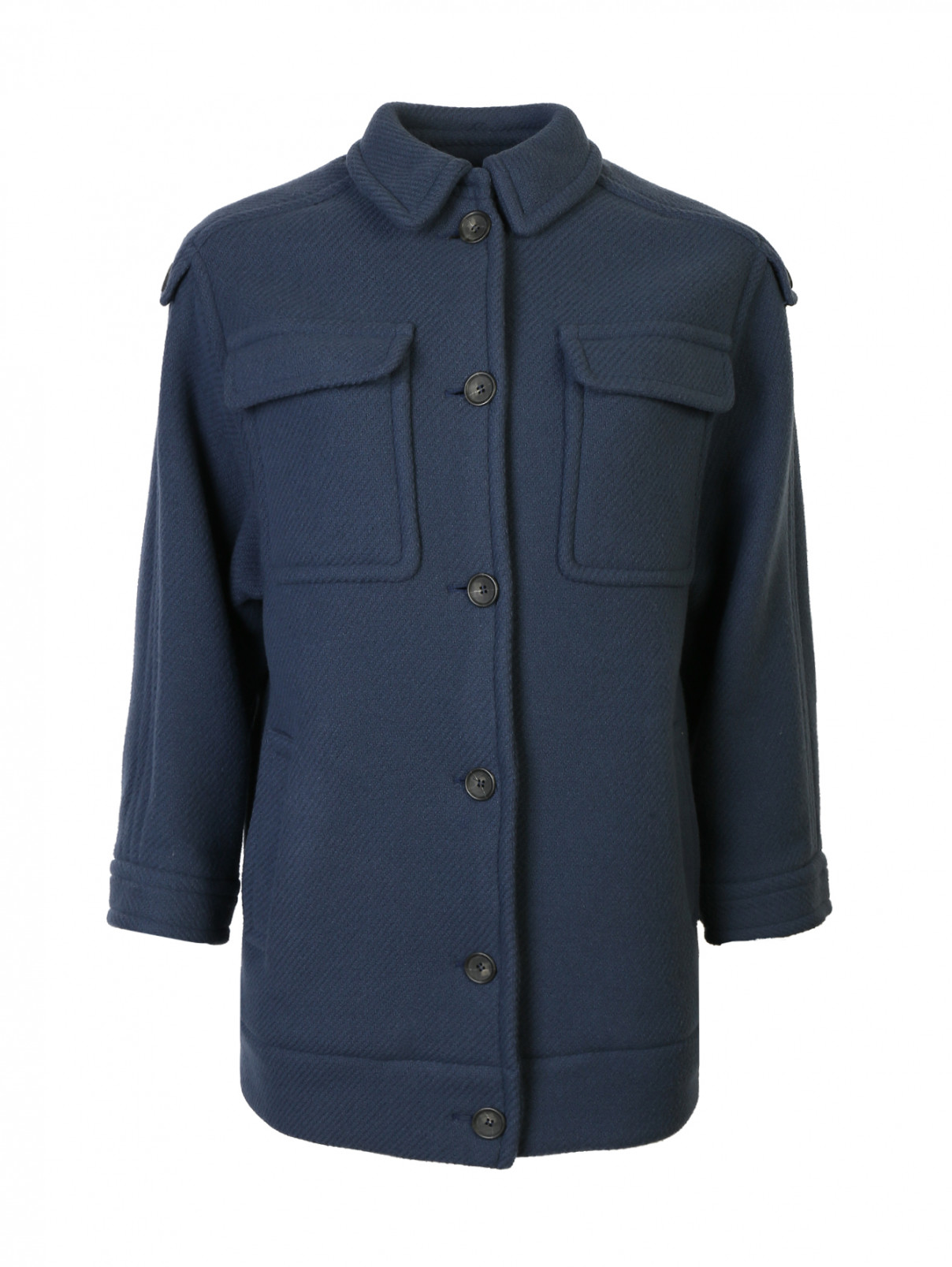 Пальто из шерсти с накладными карманами Paul&Joe  –  Общий вид  – Цвет:  Синий