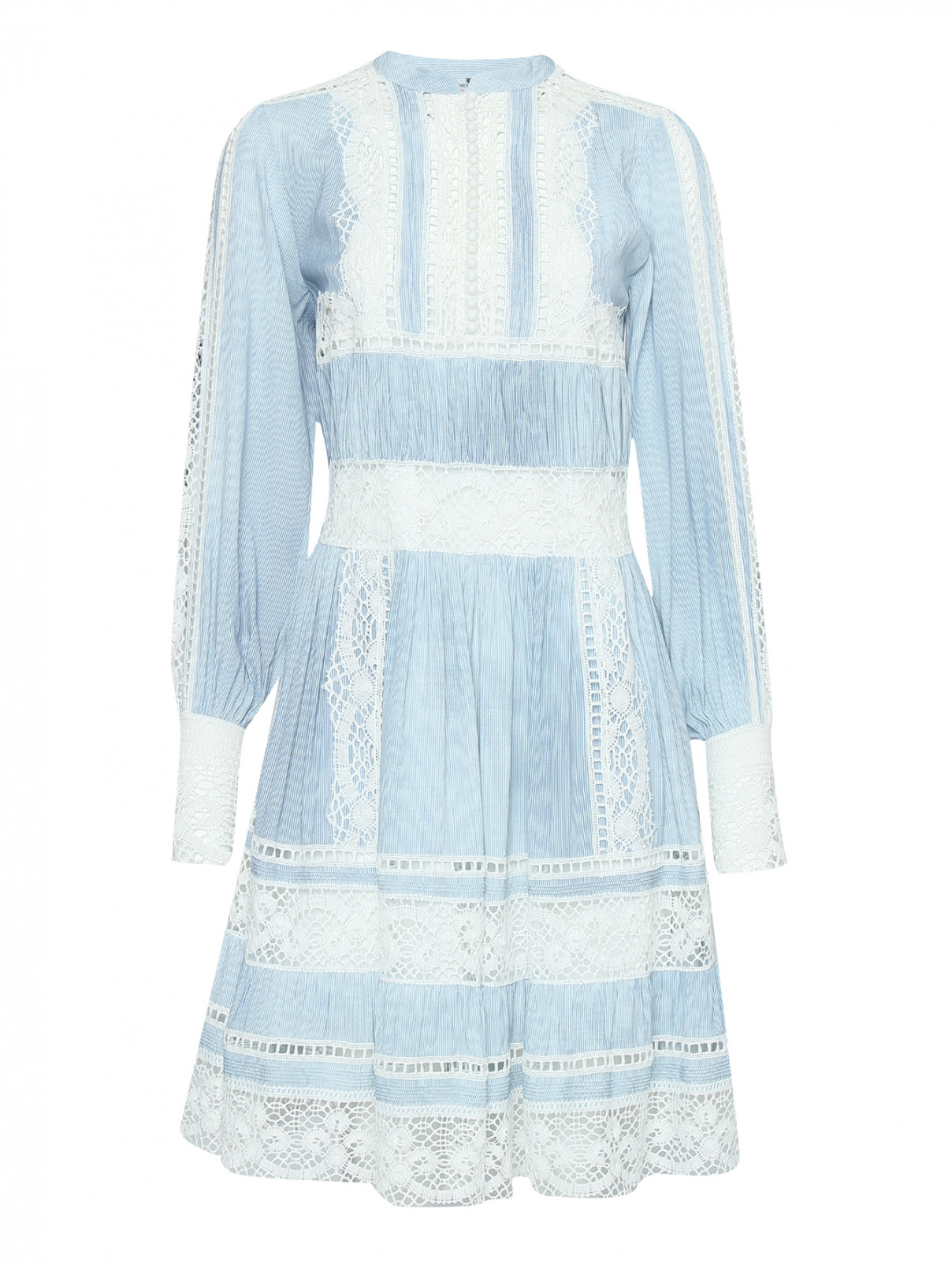 Платье-миди с узором и вышивкой Ermanno Scervino  –  Общий вид  – Цвет:  Синий
