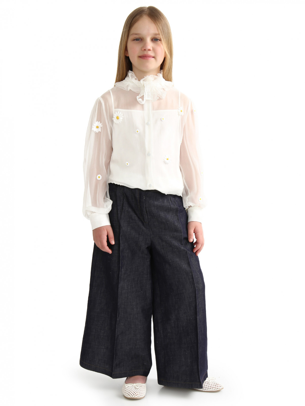 Блуза из шелка с аппликацией Dolce & Gabbana  –  Модель Общий вид  – Цвет:  Белый