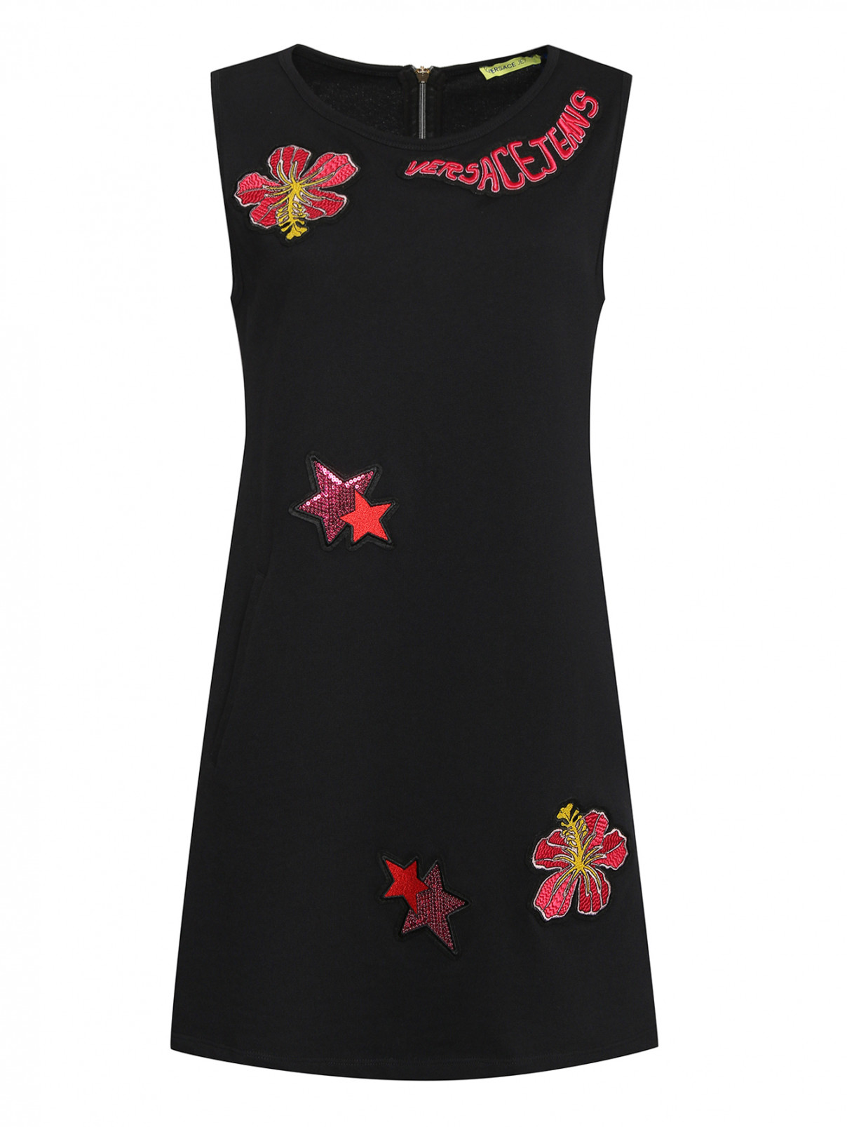 Трикотажное платье с аппликацией Versace Jeans  –  Общий вид  – Цвет:  Черный