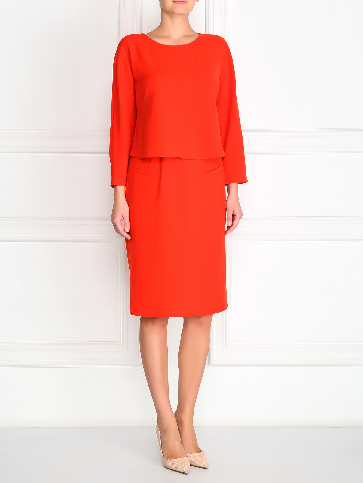 Платье прямого фасона с боковыми карманами Armani Collezioni  –  Модель Общий вид  – Цвет:  Красный