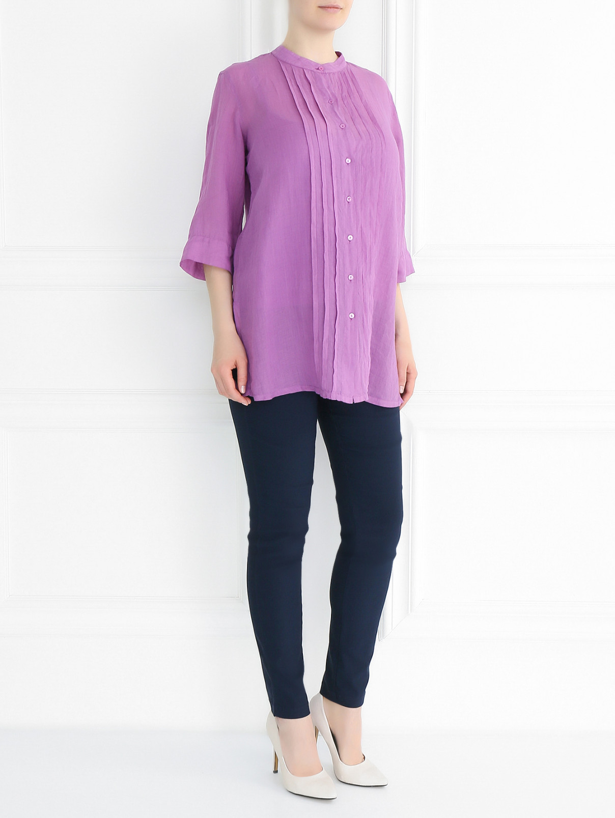 Легкая блуза на пуговицах с коротким рукавом Voyage by Marina Rinaldi  –  Модель Общий вид  – Цвет:  Фиолетовый