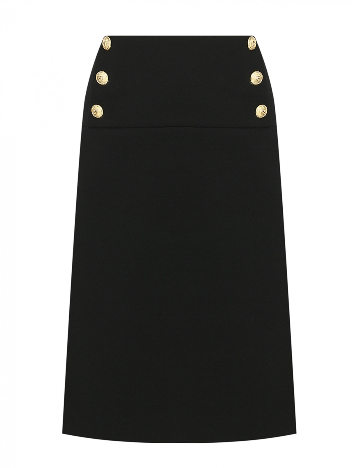 Однотонная юбка из шерсти с декоративными пуговицами Luisa Spagnoli  –  Общий вид  – Цвет:  Черный